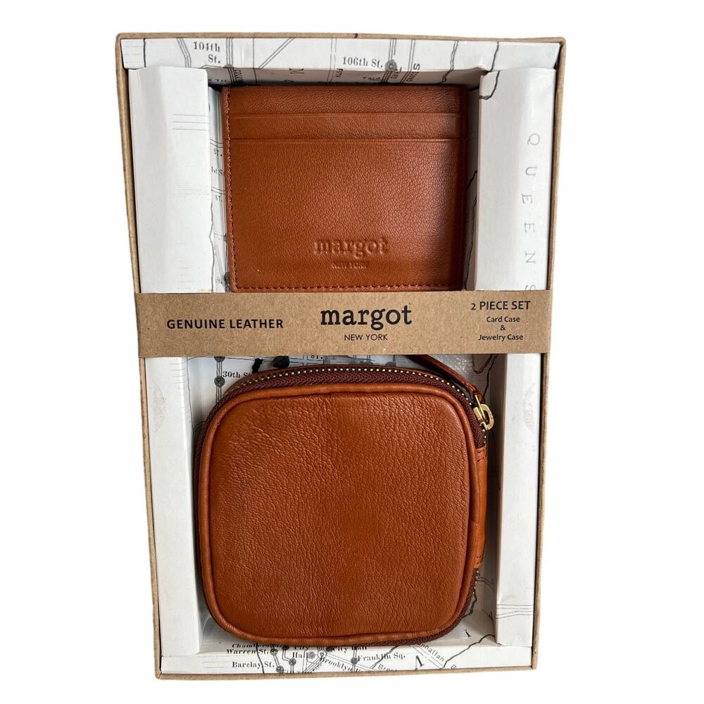 Margot New York Leather Jewelry Case & Card Case Set Cognac